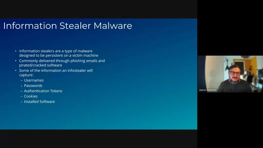 information stealer malware screenshot from webinar